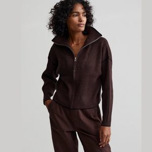 Varley Carmen Zip-Through Rib Knit in Coffee Bean